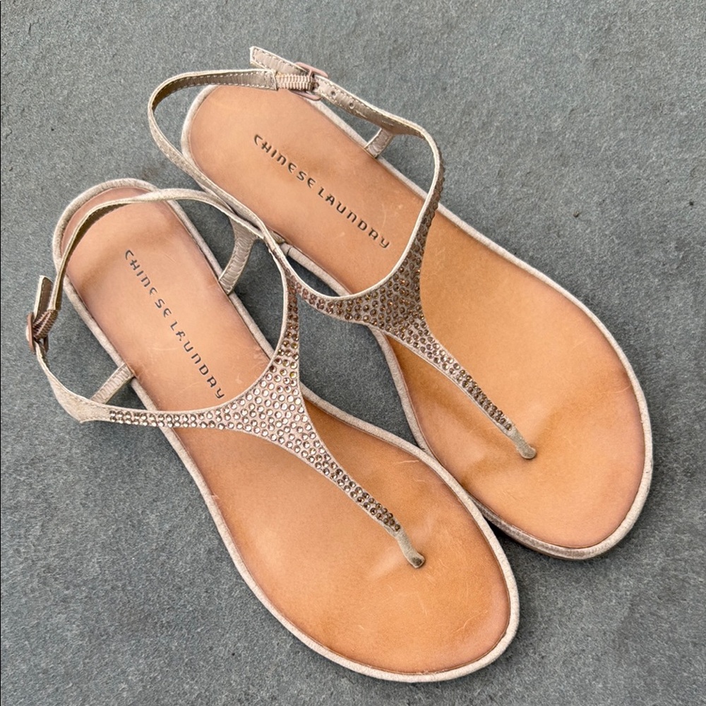 Chinese Laundry Tan Sandals with Sparkly Straps Size 11